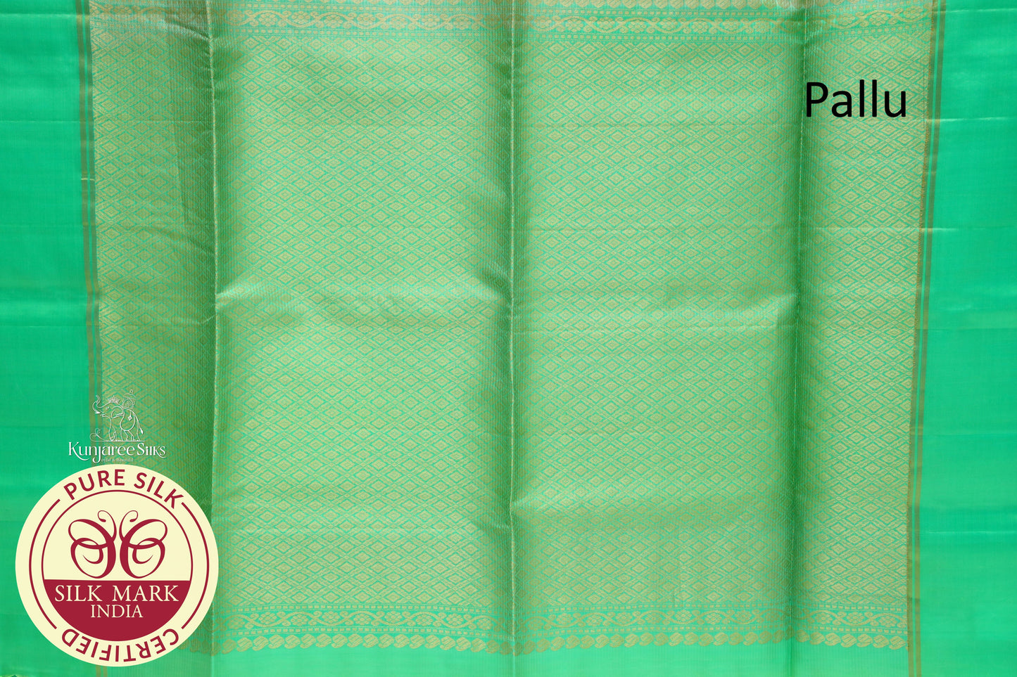 Cream Gold with Green Pure Silk Saree