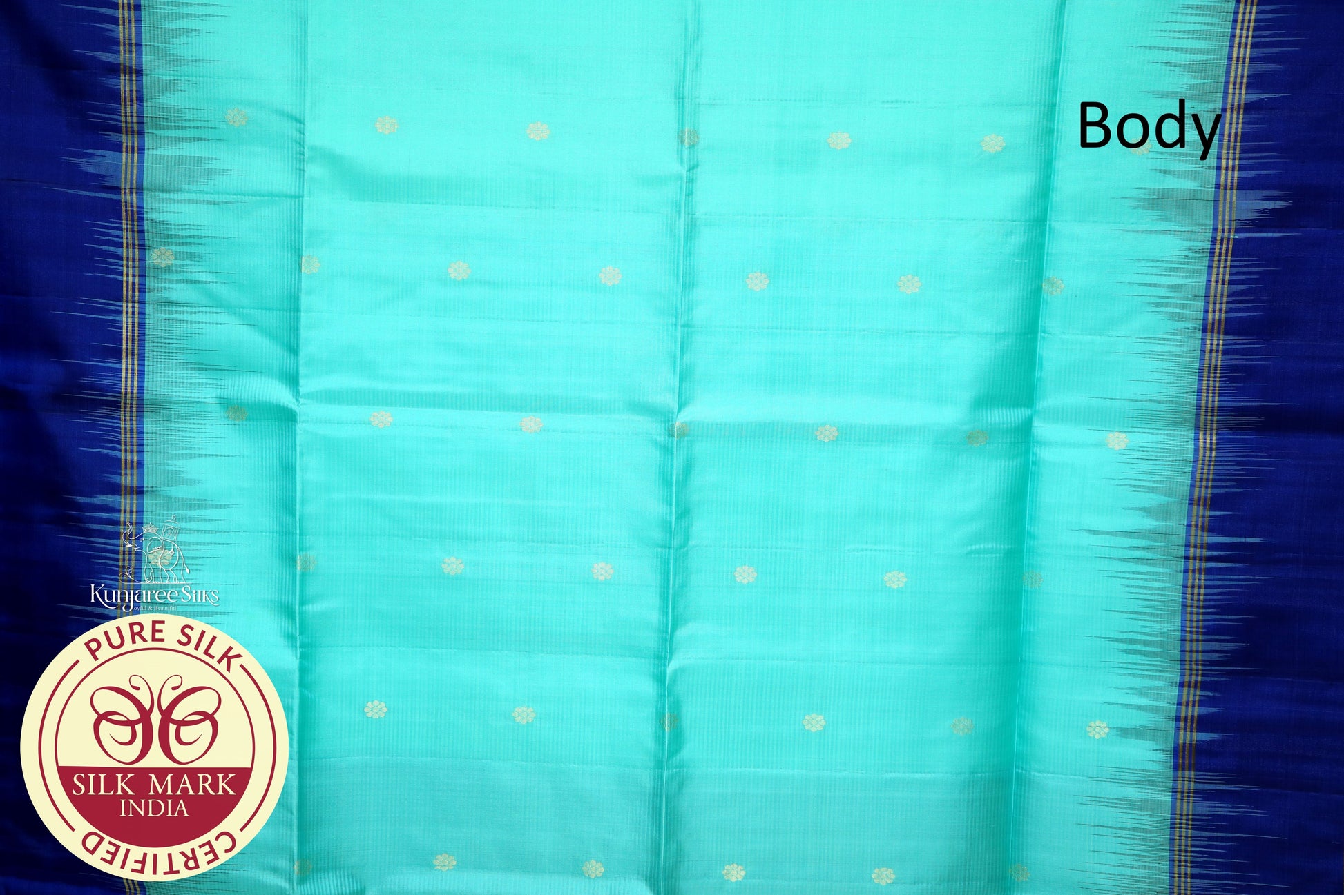 Blue with Peach Green Pure Silk Saree