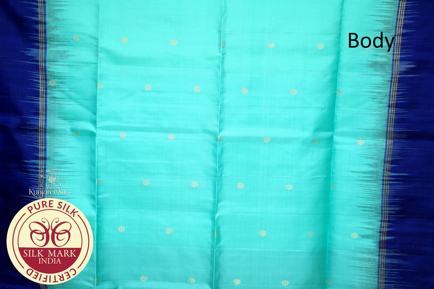 Blue with Peach Green Color Pure Silk Saree
