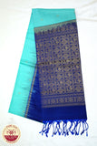 Blue with Peach Green Color Pure Silk Saree