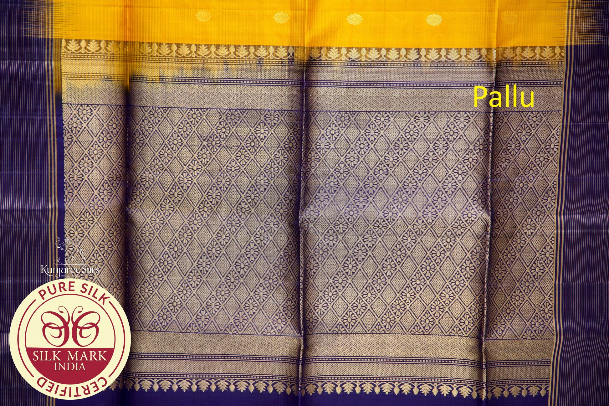 Musted with Dark Blue Kamala Putta Pure Silk Saree