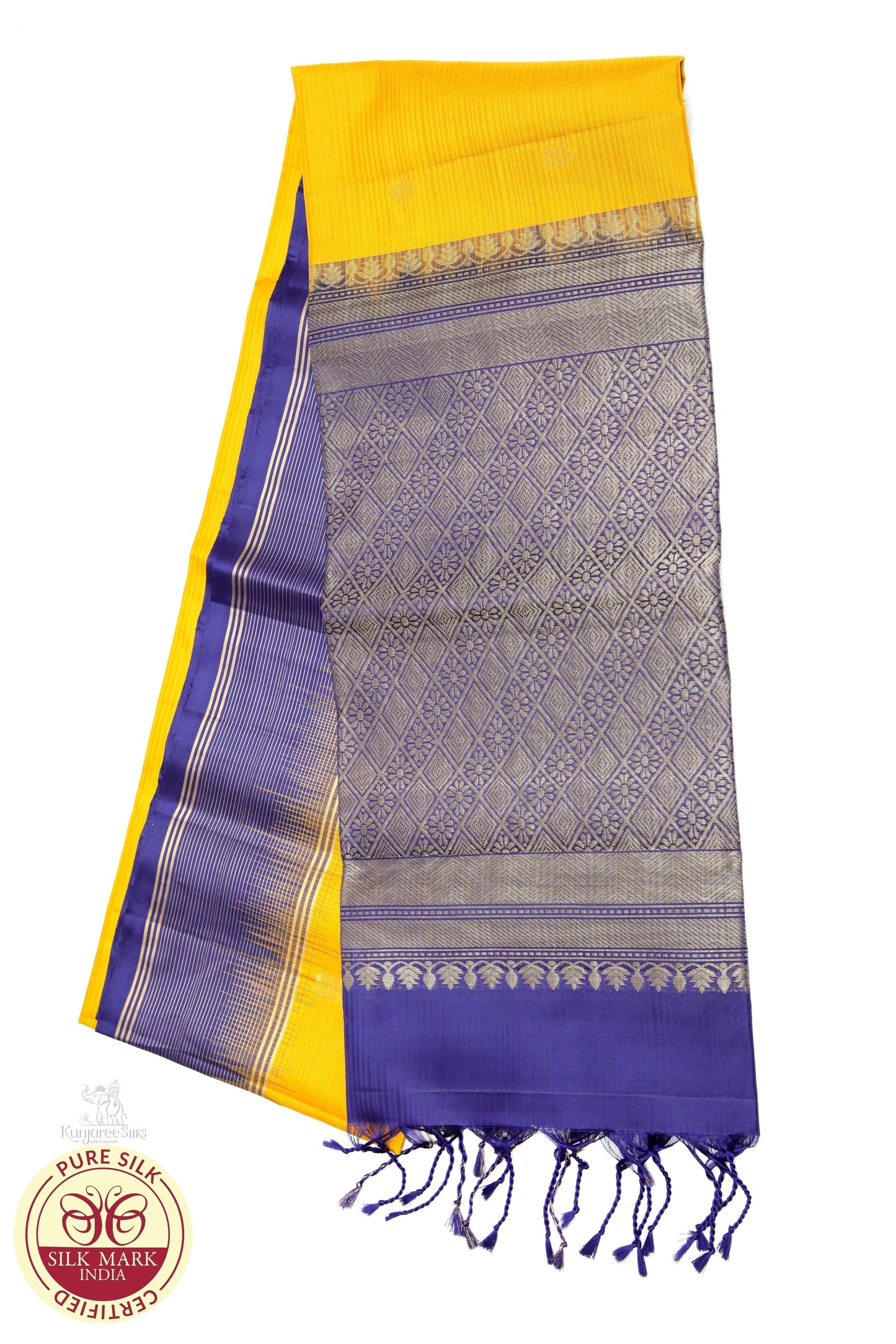 Mustard with Voilet Color Pure Silk Saree