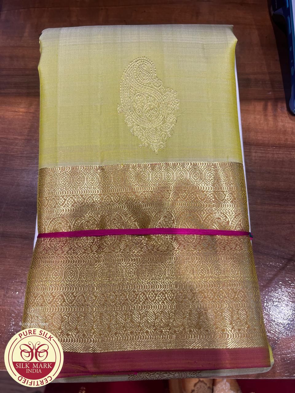 Dual Tone Saree in Ivory Lemon Yellow with Rose Pink Rich Zari Pallu