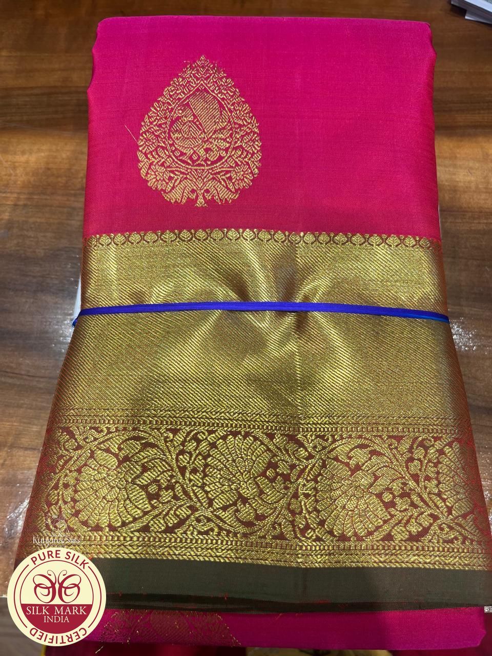 Dual Tone Saree – Rani Pink & Bottle Green with Rich Zari Weaving