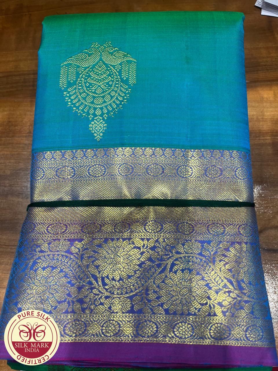 Kanjivaram Saree – Aqua Green & Magenta Purple Dual Tone