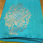 Pure Handloom Soft Silk Saree in Lime Green with Bright Teal Blue Zari Pallu