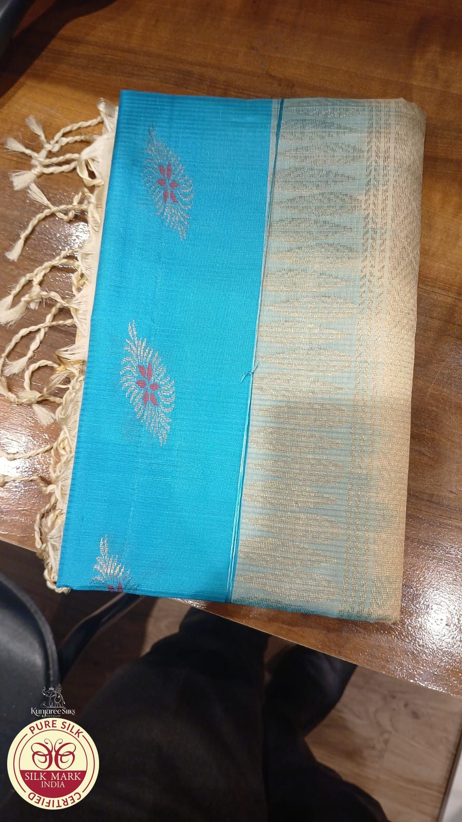 Pure Handloom Soft Silk Saree with Meena Butta Zari – Sky Blue & Ivory White
