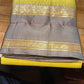 Pure Handloom Soft Silk Saree – Lime Yellow & Slate Grey with Antique Gold Zari
