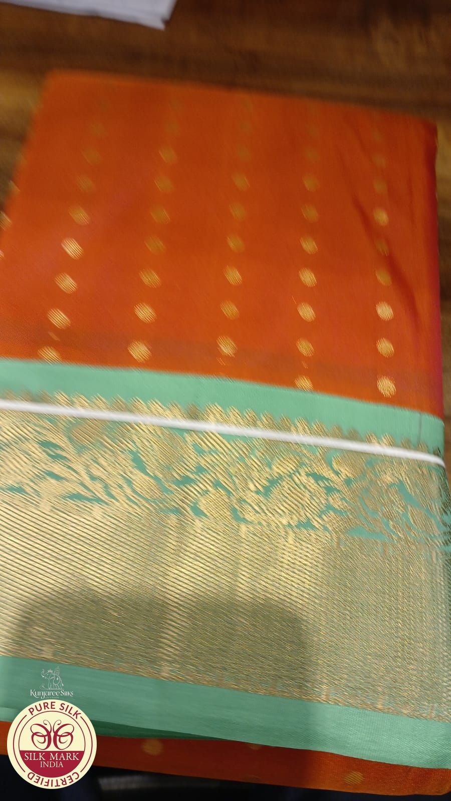 Pure Kanjivaram Silk Saree – Dual-Shade Coral Red & Orange-Red with Parrot Green  Korvai Zari Border