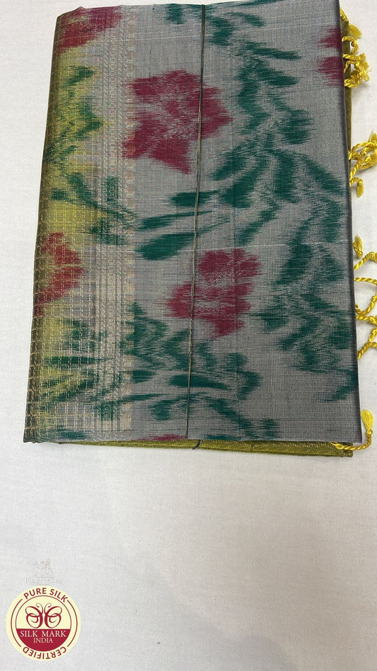 Green with Grey Pochamapally Pure Silk Saree