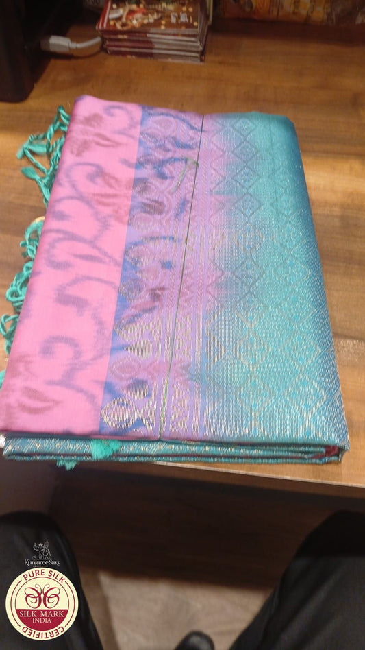 Pink with BluePochampally Pure Soft Silk Saree