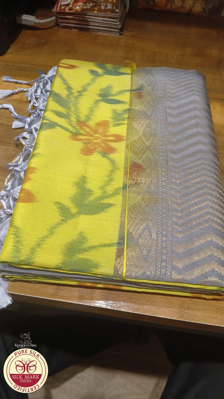 Green with GreyPochampally Pure Soft Silk Saree