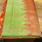 Merun with Green line checks Pure Soft Silk Saree