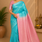 Pure Handloom Soft Silk Saree – Aqua Blue & Baby Pink Elegance