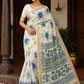 Elegant Kerala Cotton Saree with Blue Floral Print & Traditional Kasavu Border
