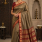 Pure Maheshwari Handloom Silk Saree in Olive Gold with Maroon Border