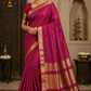 Pure Maheshwari Handloom Silk Saree in Rani Pink with Gold Border