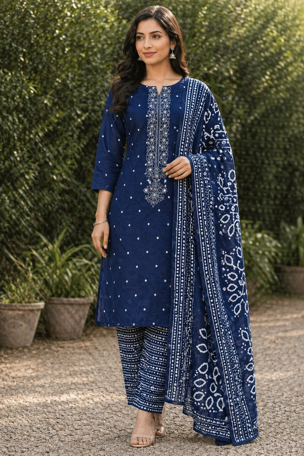 Classic Blue Embroidered Unstitched Salwar Suit with Printed Dupatta