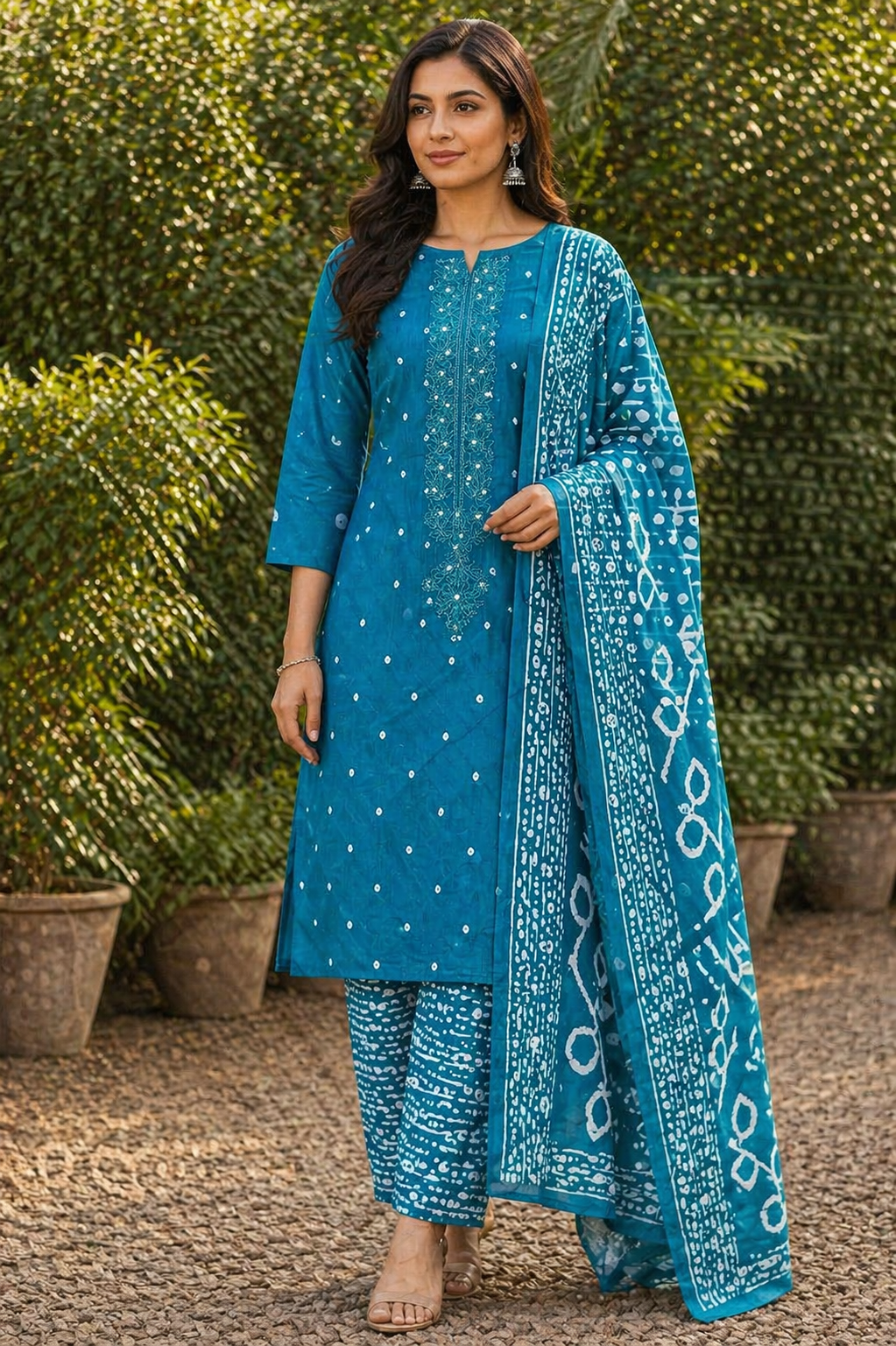 Elegant Teal Blue Embroidered Unstitched Salwar Suit with Printed Dupatta