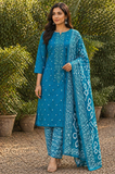 Elegant Teal Blue Embroidered Unstitched Salwar Suit with Printed Dupatta