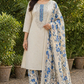 Elegant Cream & Blue Embroidered Unstitched Salwar Suit with Floral Dupatta