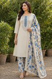 Elegant Cream & Blue Embroidered Unstitched Salwar Suit with Floral Dupatta