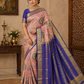 Mysore Silk Kalamkari Saree in Pastel Pink with Royal Blue Pallu