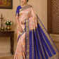 Mysore Silk Kalamkari Saree in Peach with Royal Blue Pallu & Gold Border