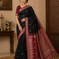 Classic Black & Maroon Pure Cotton Handloom Saree with Traditional Woven Border
