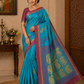 Turquoise Blue & Wine Pink Pure Cotton Handloom Saree with Dual-Tone Leaf Motifs
