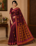Elegant Wine Maroon Pure Cotton Handloom Saree with Gold Paisley Pallu