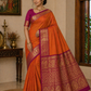 Rust Orange Chettinad Cotton Saree with Magenta Zari Border