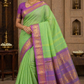 Chettinad Cotton Handloom Saree in Pastel Green with Purple Zari Border