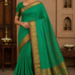 Chettinad Cotton Handloom Saree in Leaf Green with Gold Zari Border
