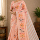 Jute Cotton Oil Paint Saree in Blush Peach with Artistic Floral Design