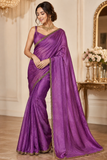 Elegant Orchid Purple Space Silk Jimmy Choo Saree with Gold Embellished Border