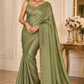 Elegant Sage Green Space Silk Jimmy Choo Saree with Antique Gold Designer Border