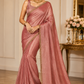 Elegant Dusty Rose Space Silk Jimmy Choo Saree with Antique Gold Embellished Border