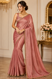 Elegant Dusty Rose Space Silk Jimmy Choo Saree with Antique Gold Embellished Border