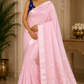 Graceful Pink Linen Saree with Royal Blue Designer Blouse & Silver-Gold Zari Border