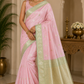 Elegant Baby Pink Banarasi Silk Saree with Silver-Gold Zari Floral Border