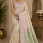 Elegant Ivory Beige Banarasi Saree with Blush Pink & Mint Green Zari Border