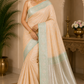 Elegant Soft Peach Beige Banarasi Silk Saree with Mint Green Zari Border