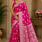 Rani Pink Banarasi Crepe Saree with Zari Floral Weaving