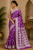 Royal Orchid Purple Banarasi Uppada Saree with Antique Silver Floral Jaal & Grand Pallu