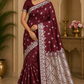 Wine Maroon Banarasi Mashroo Silk Saree with Antique Silver Zari Buttis