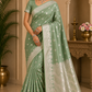 Banarasi Mashroo Silk Saree in Sage Green with Silver Zari Elegance