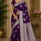 Banarasi Soft Georgette Saree in Royal Purple with Silver Zari Paisley Weaving