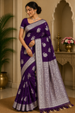 Banarasi Soft Georgette Saree in Royal Purple with Silver Zari Paisley Weaving