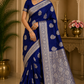 Royal Blue Banarasi Soft Georgette Saree with Silver Paisley Zari Weaving